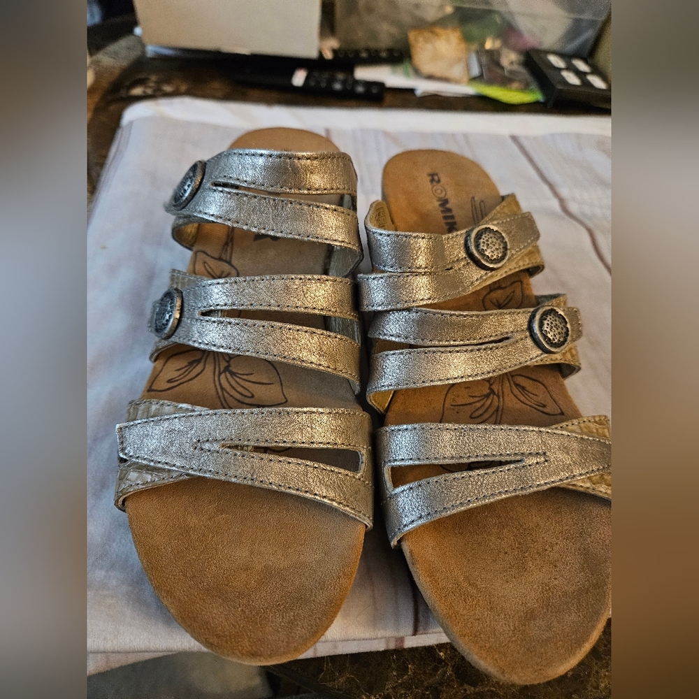 Romika Silver Leather Sandals In Replacement Box New
